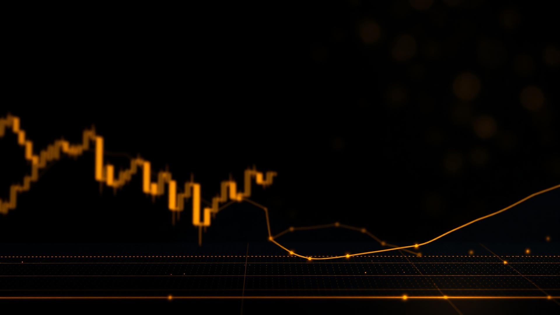 Gráfico de velas dourado sobre fundo escuro representando o mercado Forex